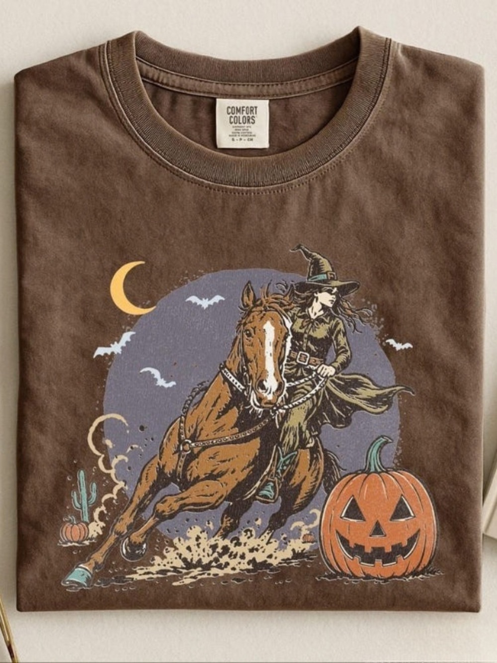 Comfort Colors Vintage Witch Riding Horse Western Halloween Graphic Tee